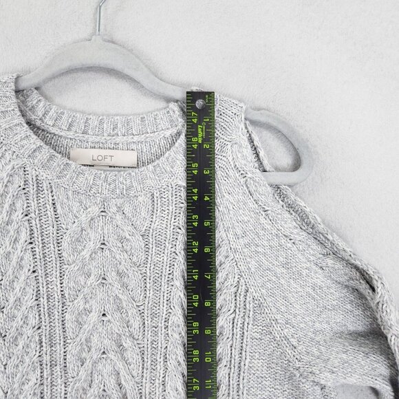 Ann Taylor LOFT Dress Womens Large Gray Cable Knit Cold Shoulder Sweater Knit - Picture 5 of 10